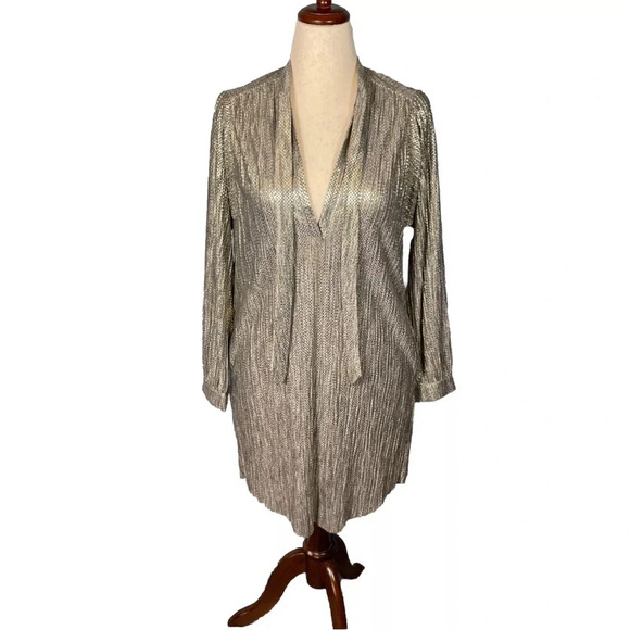 Sabina Musayev Anthropologie Gold Metallic Shimmer Shirt Party Dress Size Medium - Picture 4 of 11